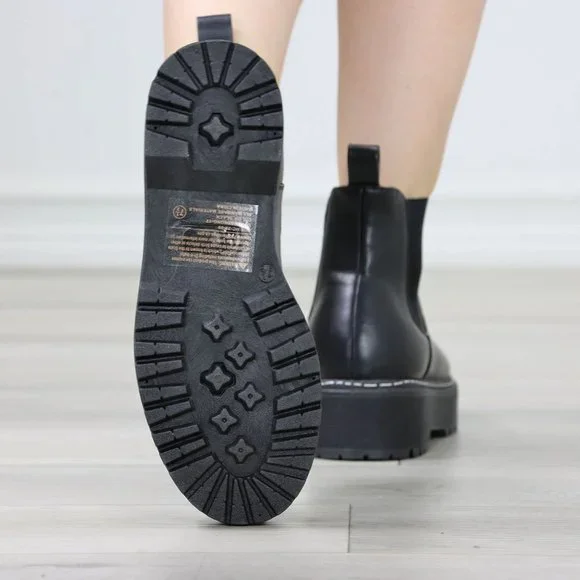 Womens Combat Boots Slip On Platform Chelsea Bootie Chunky Lugged Sole - Picture 13 of 13